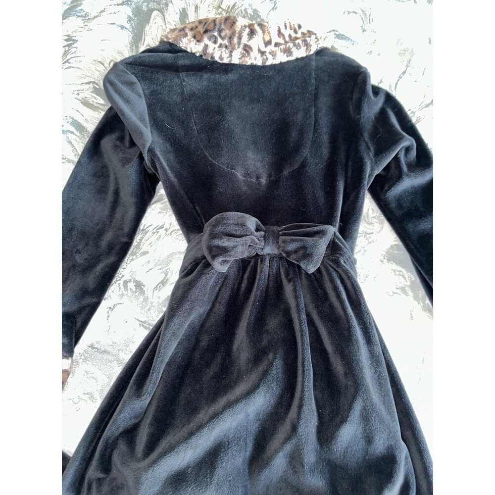 Betsy Johnson Robe Sz S Black W/ Leopard Print Collar & Cuffs. Cute Bow In Back - Picture 4 of 6